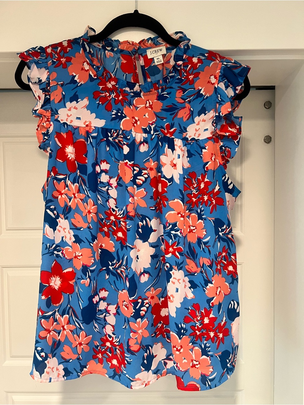 J. Crew Blue Floral Ruffle Sleeve Blouse